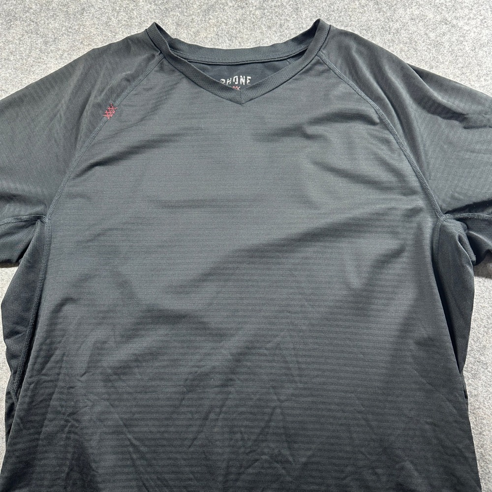 Rhone Mens Large Sentry V-Neck Shirt Gym Running Black Stretch SNT-181